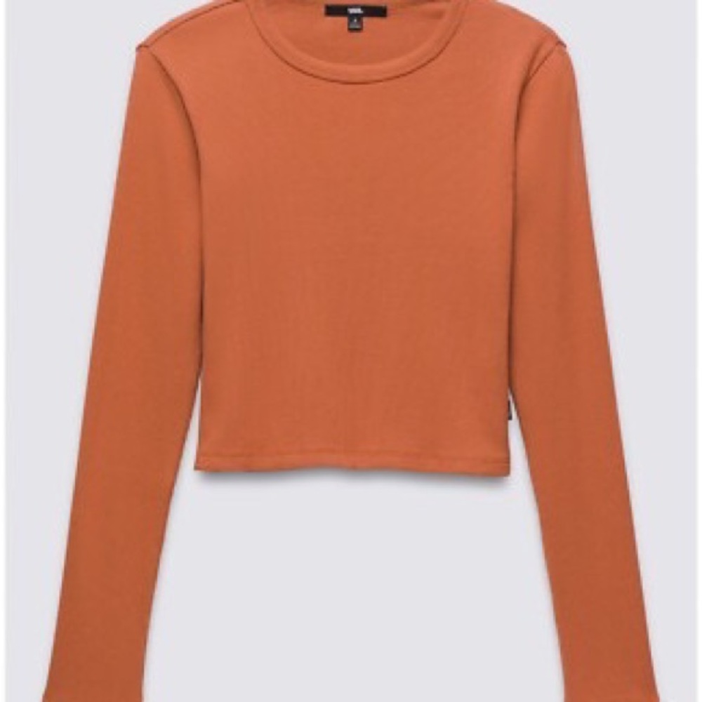 Vans Burnt Orange Ribbed Long Sleeve Fitted Crop Tee